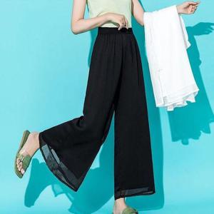 여성 얇은 여름 쉬폰 통바지 밴딩 와이드팬츠 바지 1P