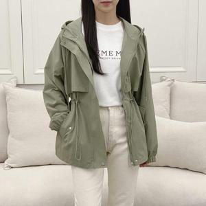 [옷자락] 여자 간절기 허리 스트링 사파리 야상 집업 후드 자켓