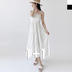 블레오 여름 튜브탑 끈나시 스모크 롱원피스 (1+1) DM2516543