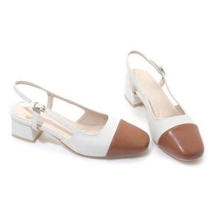 갤러리아_세라 여성 소가죽 투톤 컴포트 슬링백 샌들 통굽힐 TCG23402 아