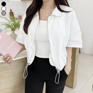 가비진 여성용 밑단 스트링 포인트 아노락 바람막이 바스락 반팔 집업 점퍼 자켓