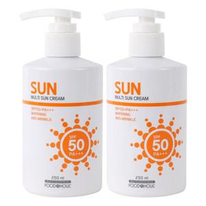(2개)푸드어홀릭 멀티 선크림 250ml SPF50 PA+++펌프형 /백탁없는 혼합자차 썬크림 선블록 자외선차단제