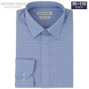 [셀러허브_여성트랜드패션]블루 윈도우체크 남자정장 슬림핏 와이셔츠 -SMA875