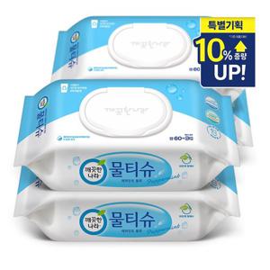 깨끗한나라 물티슈 페퍼민트 캡형 60+6매 x4팩