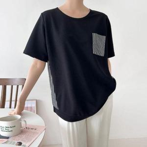 [까르죠아]까르죠아 66110 빅사이즈 스트라이프 배색 티셔츠 여름 여성 여자 반팔 블라우스