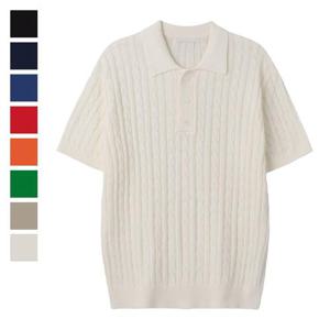 남자 버튼 카라넥 꽈배기 반팔 니트티 SG-KNH-Q021-아이보리