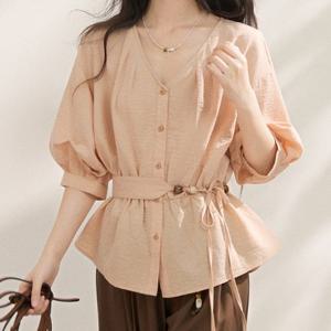 [블랙퀸] 볼륨소매 벨트포함 블라우스 blk004652