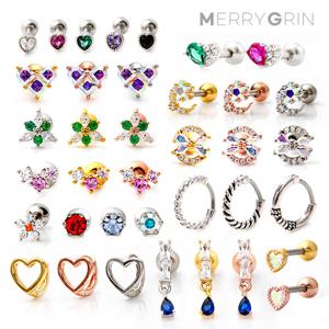 [메리그린] 써지컬 피어싱 귀걸이 1+1 균일가 유색큐빅 링피어싱