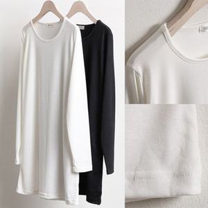 빅사이즈 여성 데일리 무지 긴팔 롱 티 H213094