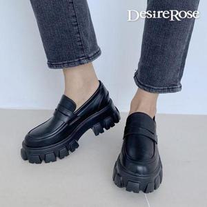 [디자이어로즈]여성 올블랙 데일리 통굽 페니로퍼 6cm