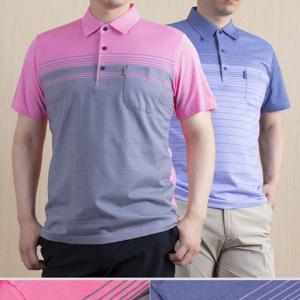 중년 남성 여름 면혼방 고급 스판 반팔 카라티 179