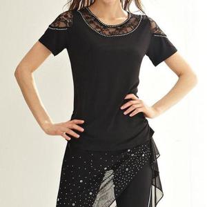 [셀러허브_여성트랜드패션]보석 라운드 반팔 블라우스 스포츠 라인 댄스복