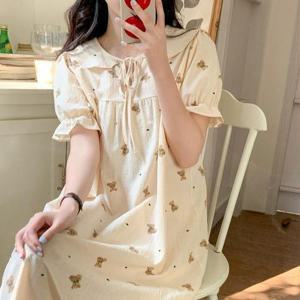 [XBF43568]요루면 순면 공주 프릴 곰돌이 원피스 잠옷