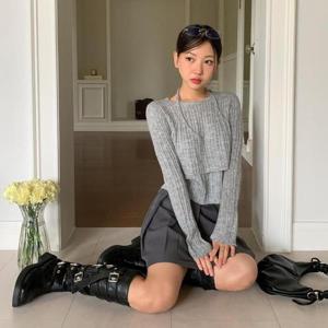 여자 페미닌 뷔스티에 스팽글 골지 니트