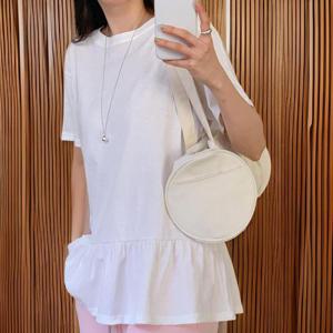 [미라클세븐]여성 여름 프릴 반팔 티셔츠 레이어드 기본 라운드 면 티