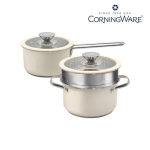 코닝웨어 라일리 스테인레스 IH인덕션 냄비 2종세트 (16편수+18양수(찜기포함))