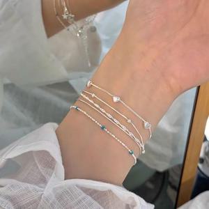 [디자이너몰]여성 실버 순은 심플 볼 레이어드 팔찌