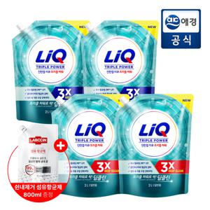 리큐 진한겔 딥클린(3X) 2L 리필 4개(일반/드럼) + 800ml 섬유항균제 증정