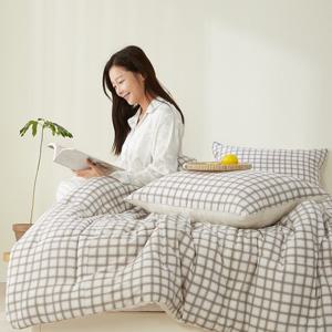 더블리 허그미 피치기모 체크 차렵이불 Q 베개세트