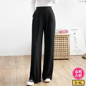 [가비진] 여성용 숏/롱기장 선택!  핀턱 골지 일자 와이드 밴딩 팬츠 바지 빅사이즈까지