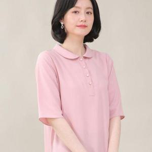 [애비뉴투지]엄마옷 둥근 카라 단추 오픈 쉬폰 여성 여름 5부 반팔 정장 블라우스 B02464