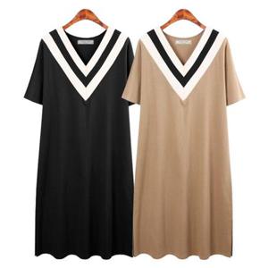 [허밍퍼플]여성용 6509-테니 V 롱 원피스 빅사이즈 브이 넥 면 쮸리 베이지 트렌드 여름 플러스 여성의류