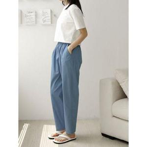 [샵앤]데일리 여성 여름 밴딩 무지 통 배기바지 면 와이드팬츠 AMI-WPT-3370-진베이지