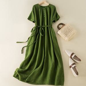 [몽벨리즈]라임허리리본린넨원피스 mde2300511