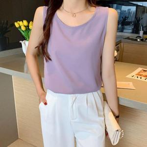 여자여름티 여성 여름 민소매 이너 나시 티 슬리브리스 퍼플