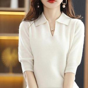 [모드제니]30대여성 캐주얼 오피스룩 카라 7부 시보리 니트 봄룩