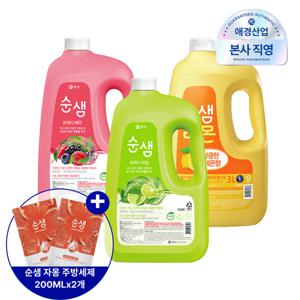 ★대용량 가성비★순샘 주방세제 3L 4개 3종 (라임 / 베리 / 레몬) + 200ml 증정 2개