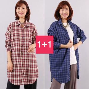 빅사이즈 체크 루즈 롱 셔츠 2장세트! 무료배송! -4284