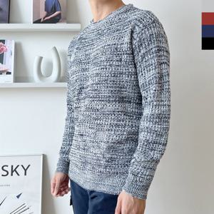 BLEO 남성 봄 가을 라운드 보카시 캐주얼 긴팔 스웨터 니트