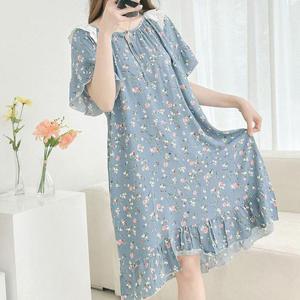 [옷자락] 여자 여름 플라워 빈티지 셔링 프릴 롱원피스 잠옷