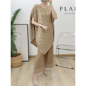 [플라라](88까지)골드체크롱플리츠블라우스+팬츠SET_PK3MSE011C