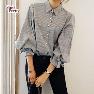 [쉬즈프리티]꽁뚜스트라이프퍼프셔츠