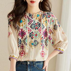 [몽벨리즈]에스닉실크터치블라우스 mde2301214