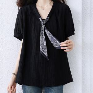 [블랙퀸] 타이스카프 입체스트라이프 블라우스 blk003664