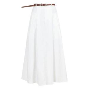 여성 뒷밴딩 벨트 하객룩 A라인 롱 스커트 EGG-WSK-20664-화이트