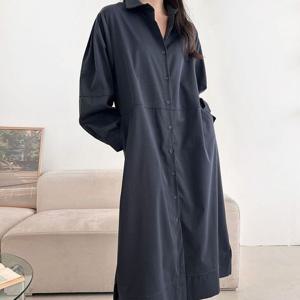 플러리싱 / 루즈핏 트임 셔츠 롱 원피스  플러리싱