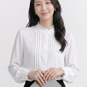 NB3087 여성 로맨틱 셔링 레이스 포인트 긴팔 블라우스