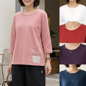 [엄마옷 로즈맘] 채랑꽃자수7부면티셔츠