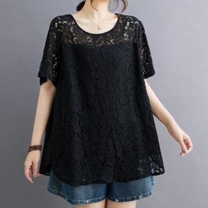 [블랙퀸] 플라워레이스 뒷절개 99까지 블라우스 blk004640