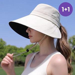 [루즈루나] 1+1 일로나 여성 자외선차단 와이드챙 챙넓은 여름 버킷햇 턱 끈 모자 K265
