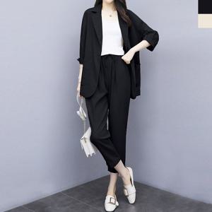 BLEO 여성 봄 여름 루즈핏 블레이저 밴딩 팬츠 세트