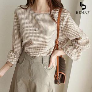 [베나프]시어커서 잔체크 블라우스_BI2BL001
