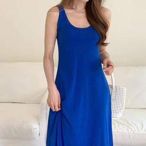 [옷자락]여자 여름 베이직 무지 플레어 민소매 스판 롱원피스