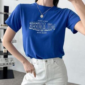 [다잇템]여자 SS 클래식 워터밤 영어 파란색 티셔츠