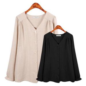 [허밍퍼플]여성용 2386 FW 긴팔 베리 브이 BL 빅사이즈 신상 블라우스 프릴 셔링 브이넥 긴팔 가을 여성..