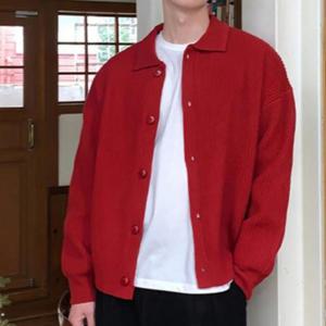 골지 니트 심플 가디건 단추 카라 간절기 스웨터 남성 WFM6YR9